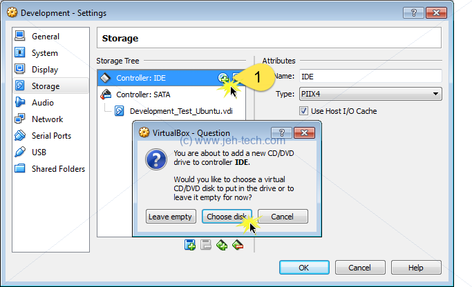 Image showing how to add a CD ISO to VM on VirtualBox