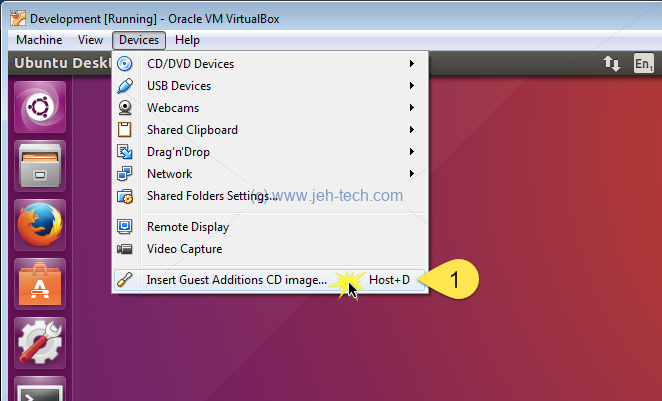 Image showing how to install guest additions on VirtualBox from VirtualBox menu