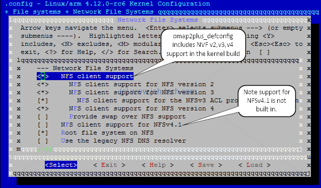 Screenshot of Linux menuconfig File Systems > Network File Systems