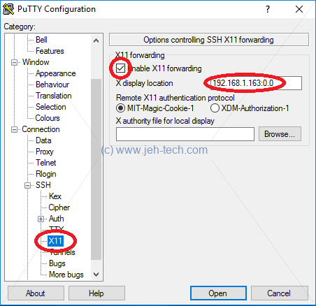 Screen shot of Putty with X11 forwarding enabled