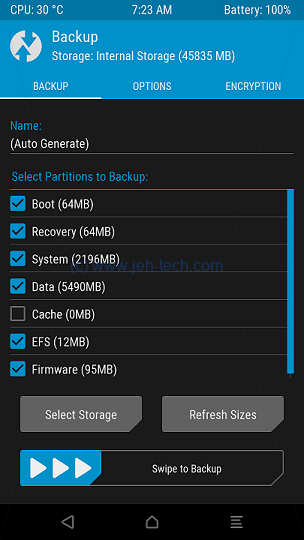 Screenshot of TRWP recovery backup selection screen